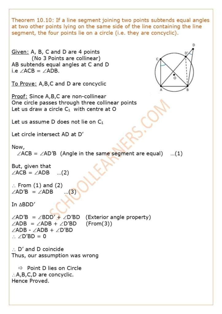 Class 9 Chapter 10 Circles Theorem 10.10