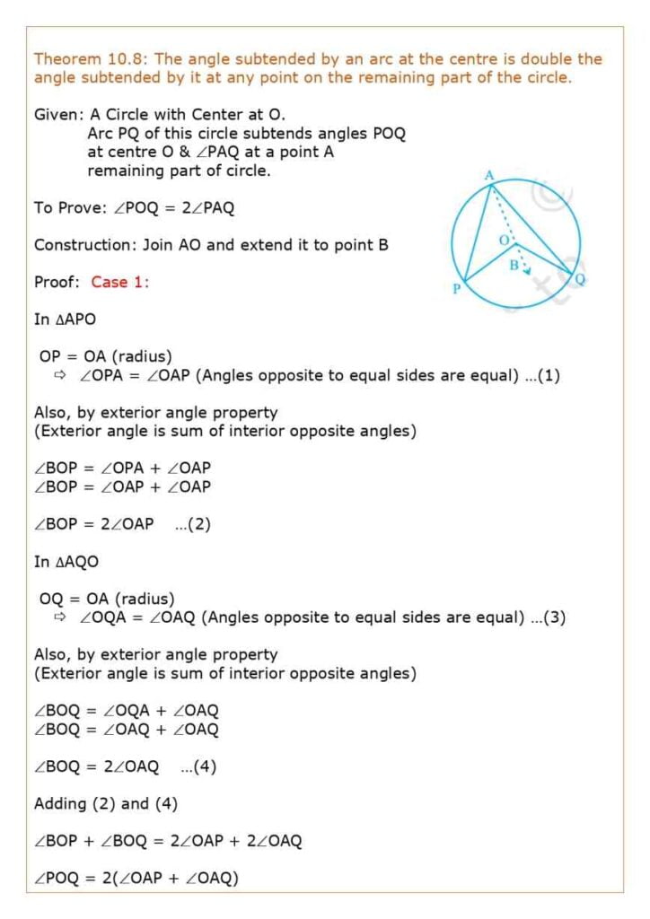 Class 9 Chapter 10 Circles Theorem 10.8