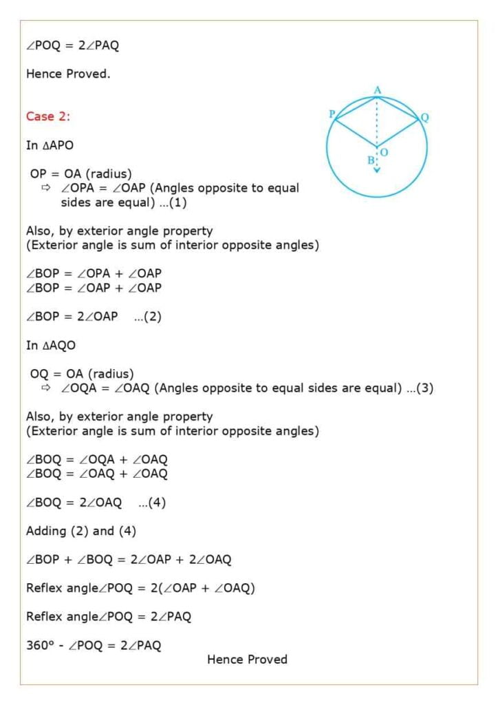 Class 9 Chapter 10 Circles Theorem 10.8: The angle subtended by an arc at the centre is double the angle subtended by it at any point on the remaining part of the circle.